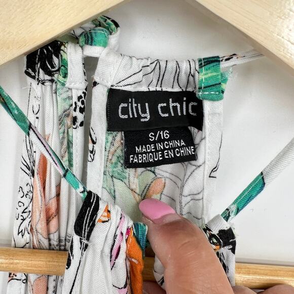 City Chic Jungle Print Halter Maxi Dress Women's 14 Flowy Travel Resort Vacation - Picture 6 of 11